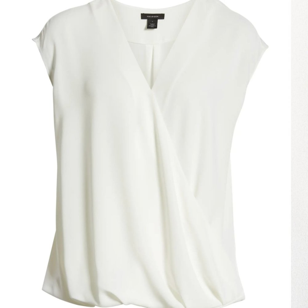 Halogen White Draped V-Neck Top